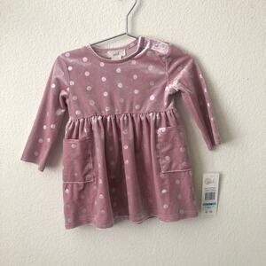 Peek pink velvet polka dot long sleeve dress